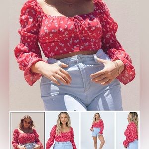 NEW Princess Polly Rylee Long Sleeve Top Red Floral